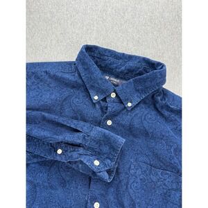 CREMIEUX Shirt Mens XL Blue Corduroy Paisley Print Button Up Shirt Long Sleeve